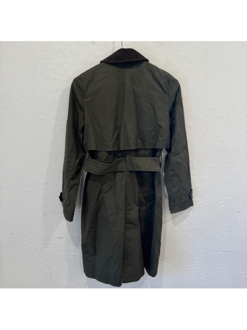 J. Crew Olive Trench Coat with Brown Corduroy Collar - Picture 2 of 4